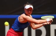 Krejcikova in action at the 2023 Billie Jean King Cup Qualifier - Ukraine v Czech Republic